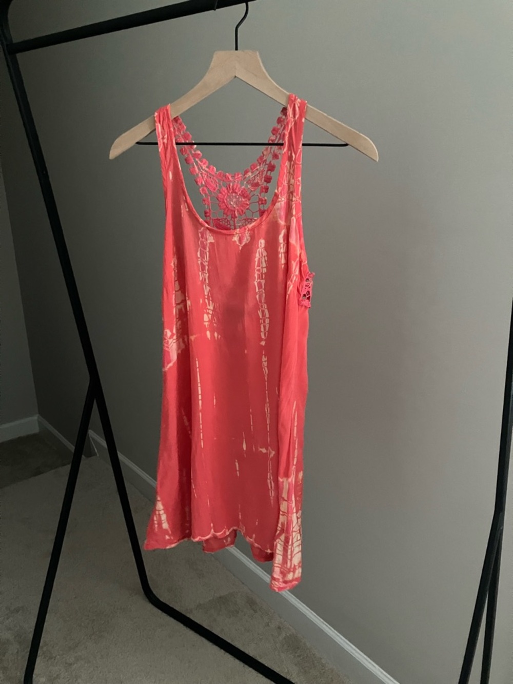 Forever 21 Coral Tie-Dye Crochet Back Coverup/Tunic